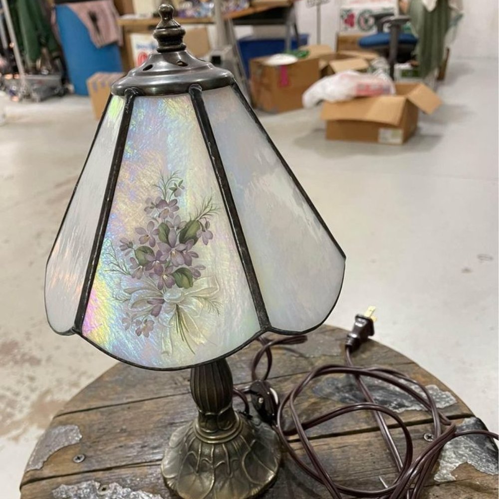 Vintage Lamp w/ Iridescent Glass Shade